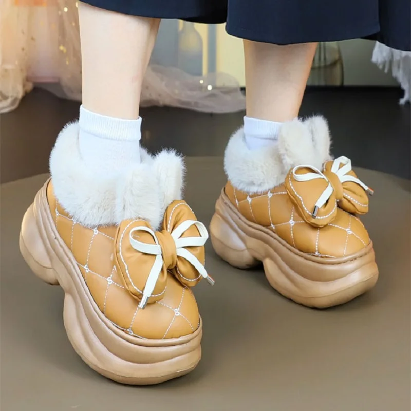 

New 8 cm high platform slippers woman winter mules shoes home waterproof slipper clogs furry slip on bootie slippers for women