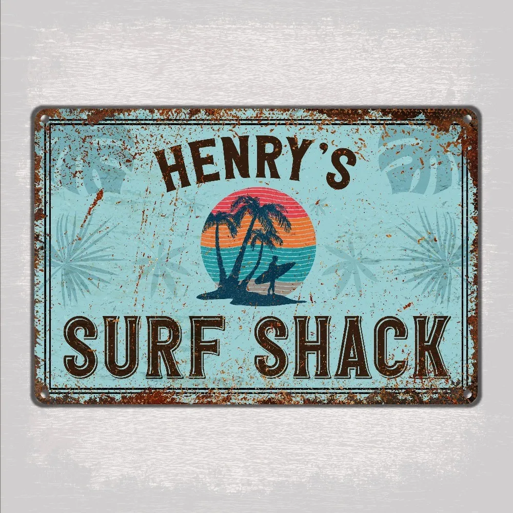 CIFbuy Personalized Text Metal Sign, Vintage Rusty Surf Shack Wall Ornament (Only For Decoration)