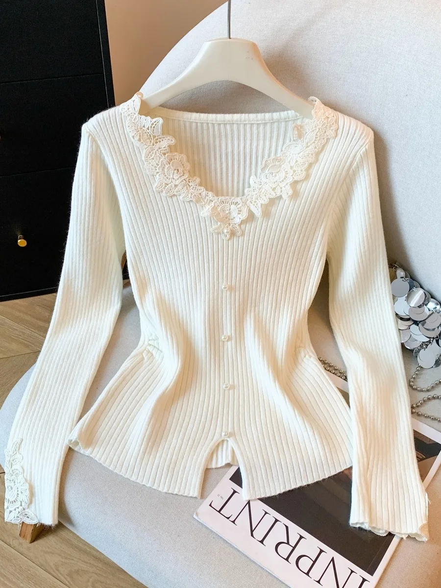 Top de punto de encaje profundo V-Ne para mujer, Base adelgazante, irt Ci Walk Commute Sle Long Sve, longitud Regular, Color puro