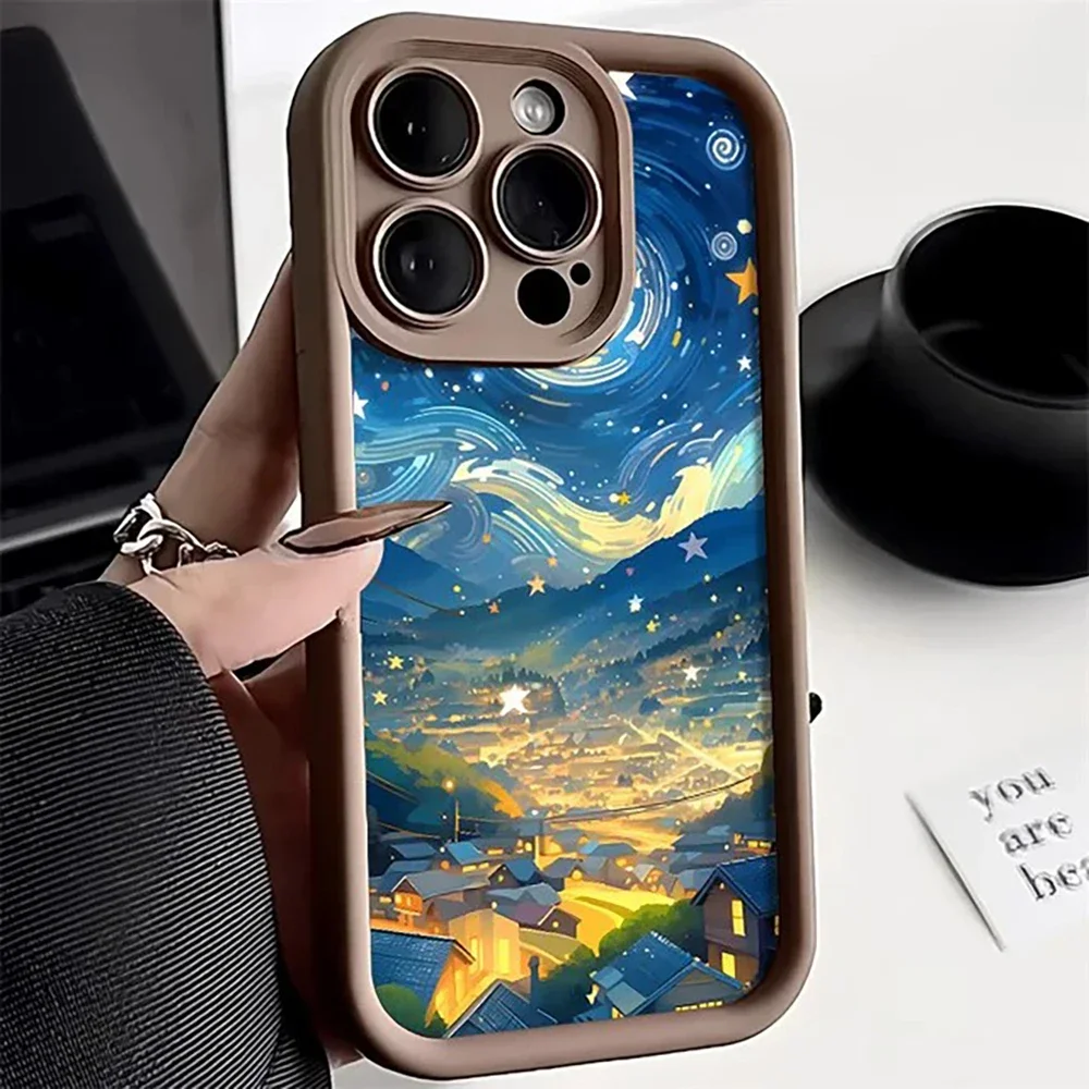 Abstract Landscape Painting Phone Case for Samsung Galaxy S24 S23 S22 S21 FE Ultra Plus 5G Note 20 Pro M54 Ladder Soft TPU Cover