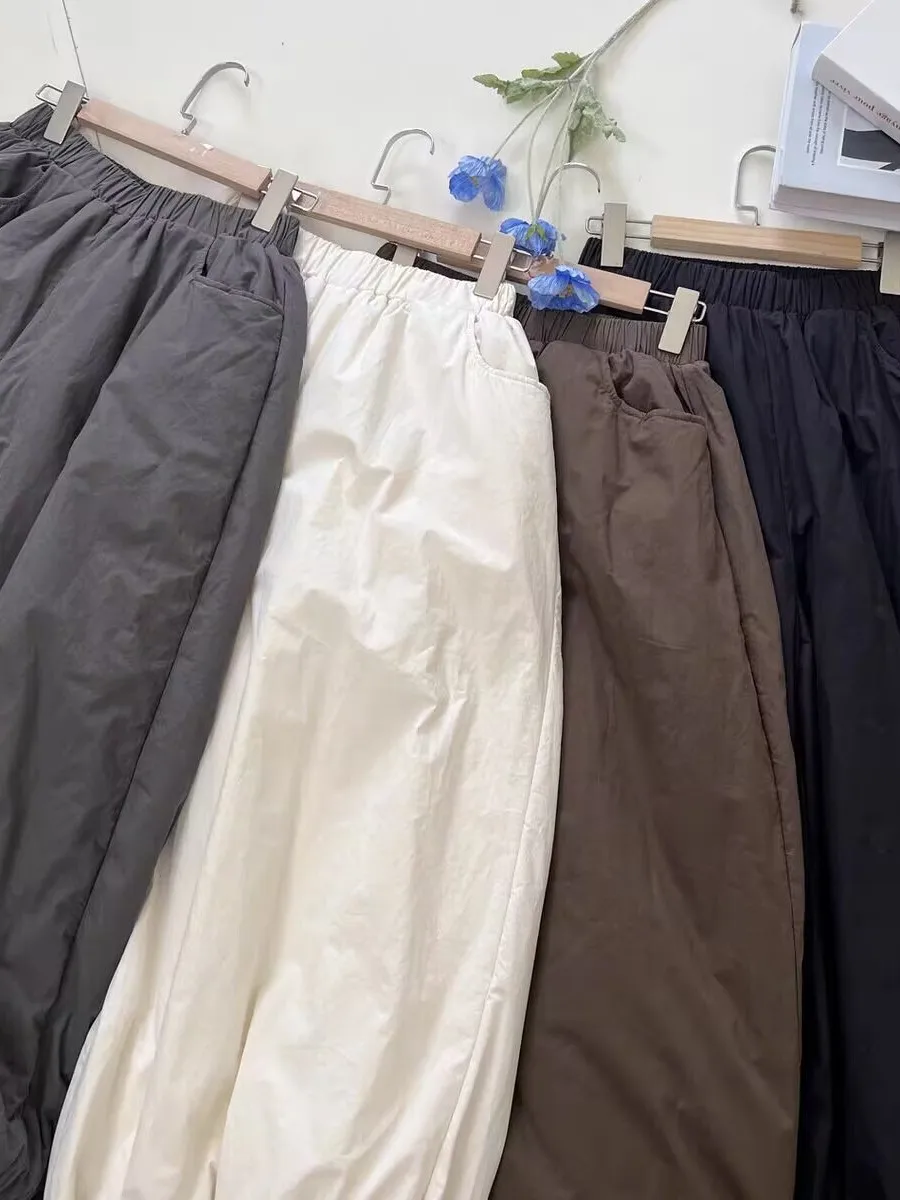 Pantaloni a lanterna a gamba larga in cotone Thiened Pantaloni larghi casual da donna di grandi dimensioni Pantaloni invernali in cotone caldo Vita elastica
