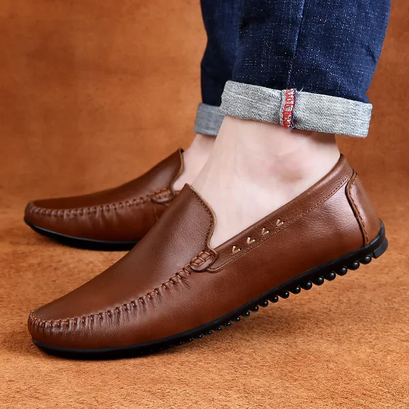 High Quality Genuine Leather Men's Footwear Luxury Brand Slip on Man Loafers Wedding Party Dress Shoes Breath Driving Moccasins