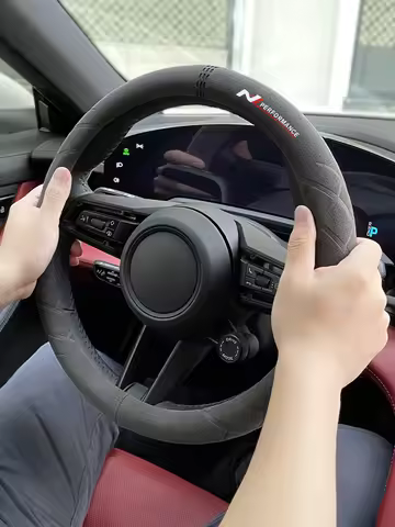 현대 Veloster i30n i20n Kona Tucson n NLine Sonata 스웨이드 자동차 핸들 커버 미끄럼 방지 자동 스티어링 휠 커버