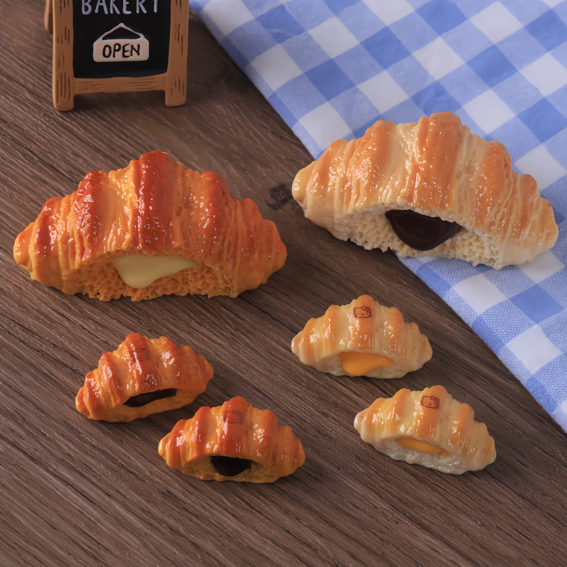 Mini Croissant Model Large Small Cream Filled Croissant Bakery Dessert Model Food Miniature Bread DIY Resin Craft Decoration