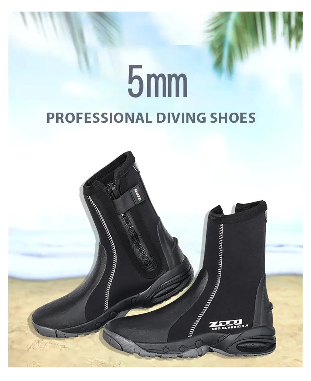 5mm Neoprene Dive Boots Wetsuit Side Zipper Men Women Snorkeling Scuba Diving Shoes Boots Water Sports Accessories