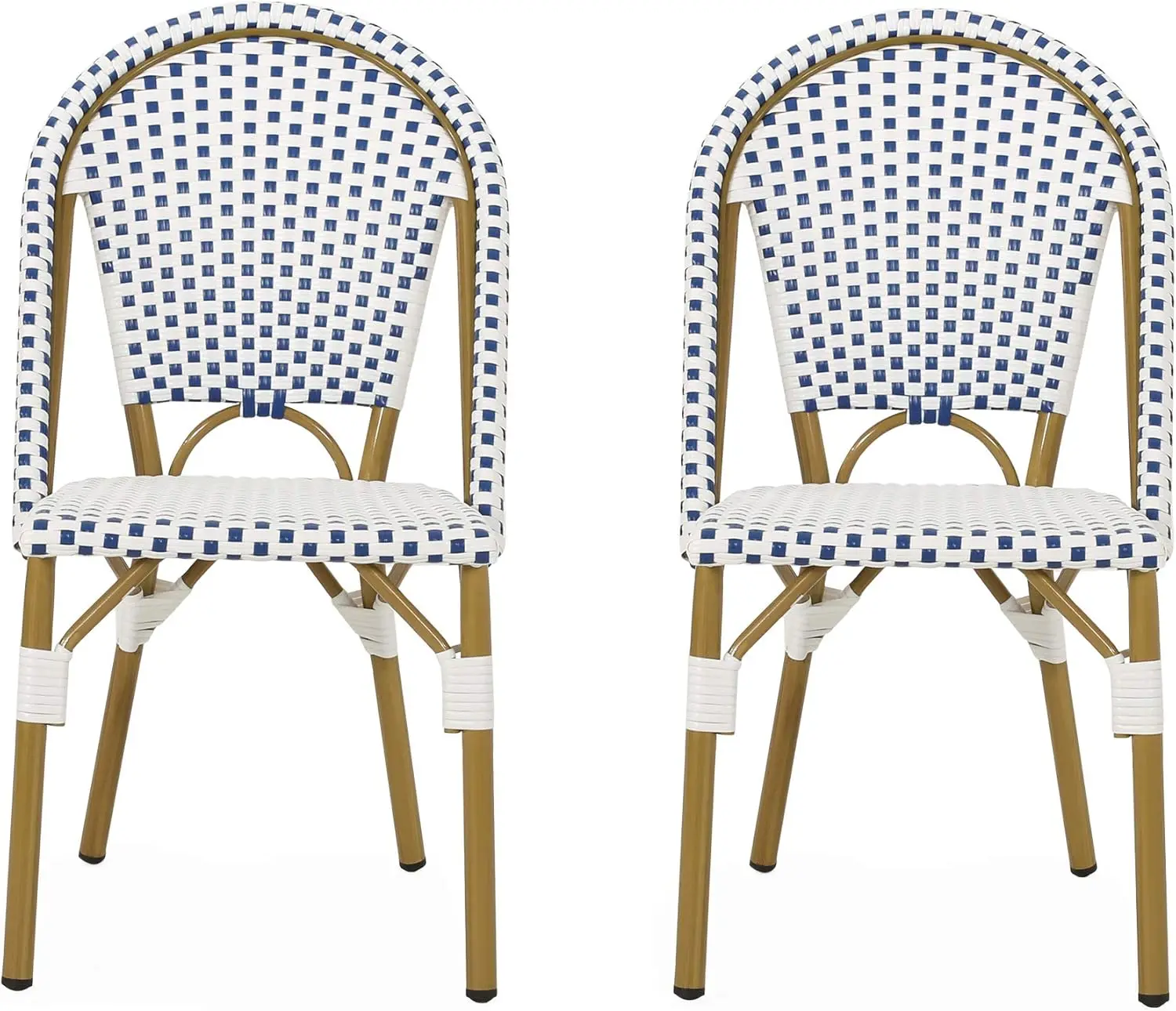 

French Bistro Outdoor Chairs Set of 2, Blue White Bamboo Print Finish for Patio Dining