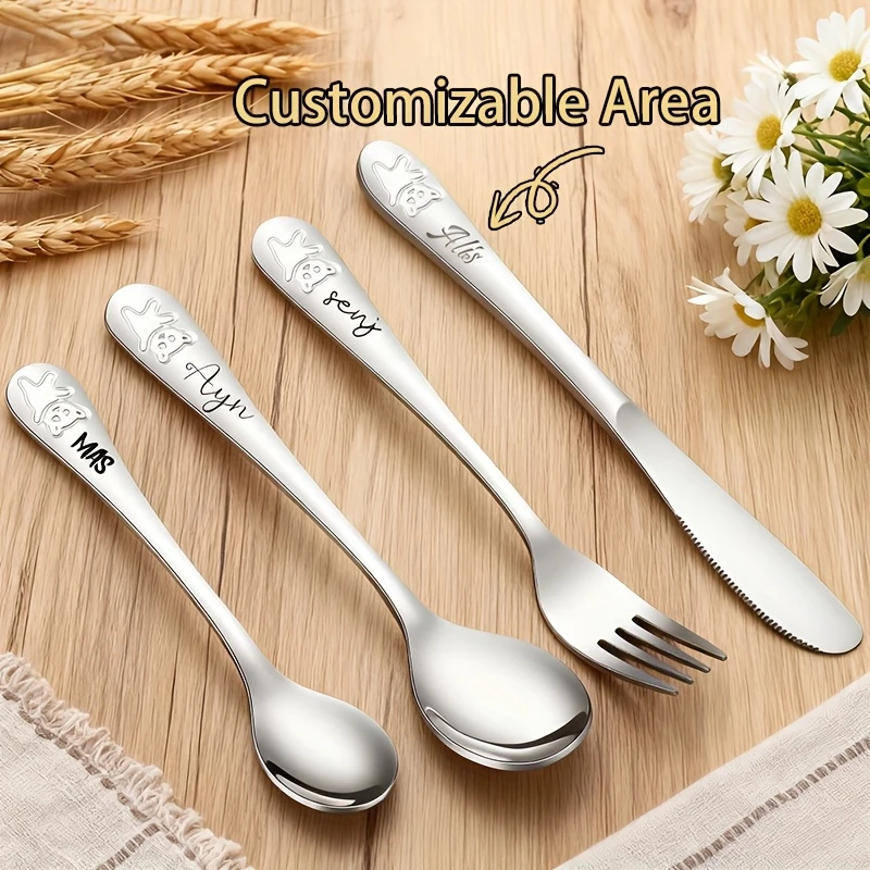 Portable cute dinnerware kit including knife, 304 stainless steel Reusable tableware, prefect for school picnic travel daily use