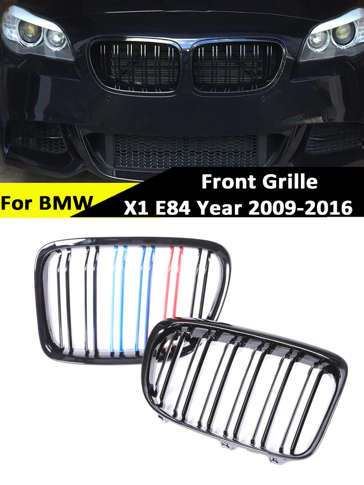 

For BMW X1 E84 2009-2016 XDrive Double Slat Carbon Fiber Refiting Front Bumper Kidney Black Racing Grills Car Styling Parts