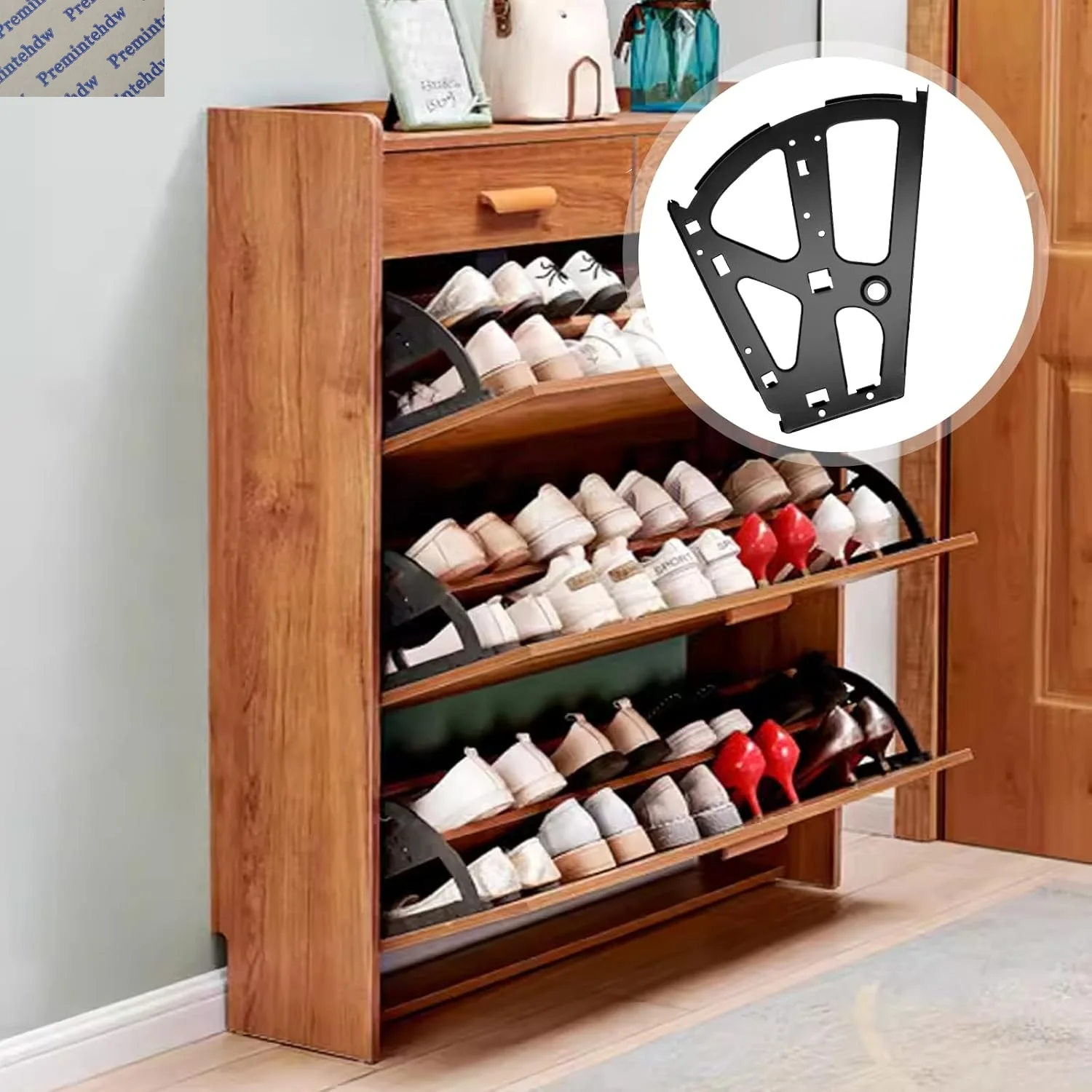 1Pair Steel Shoe Cabinet Hinge Flip-down Storage Shelves