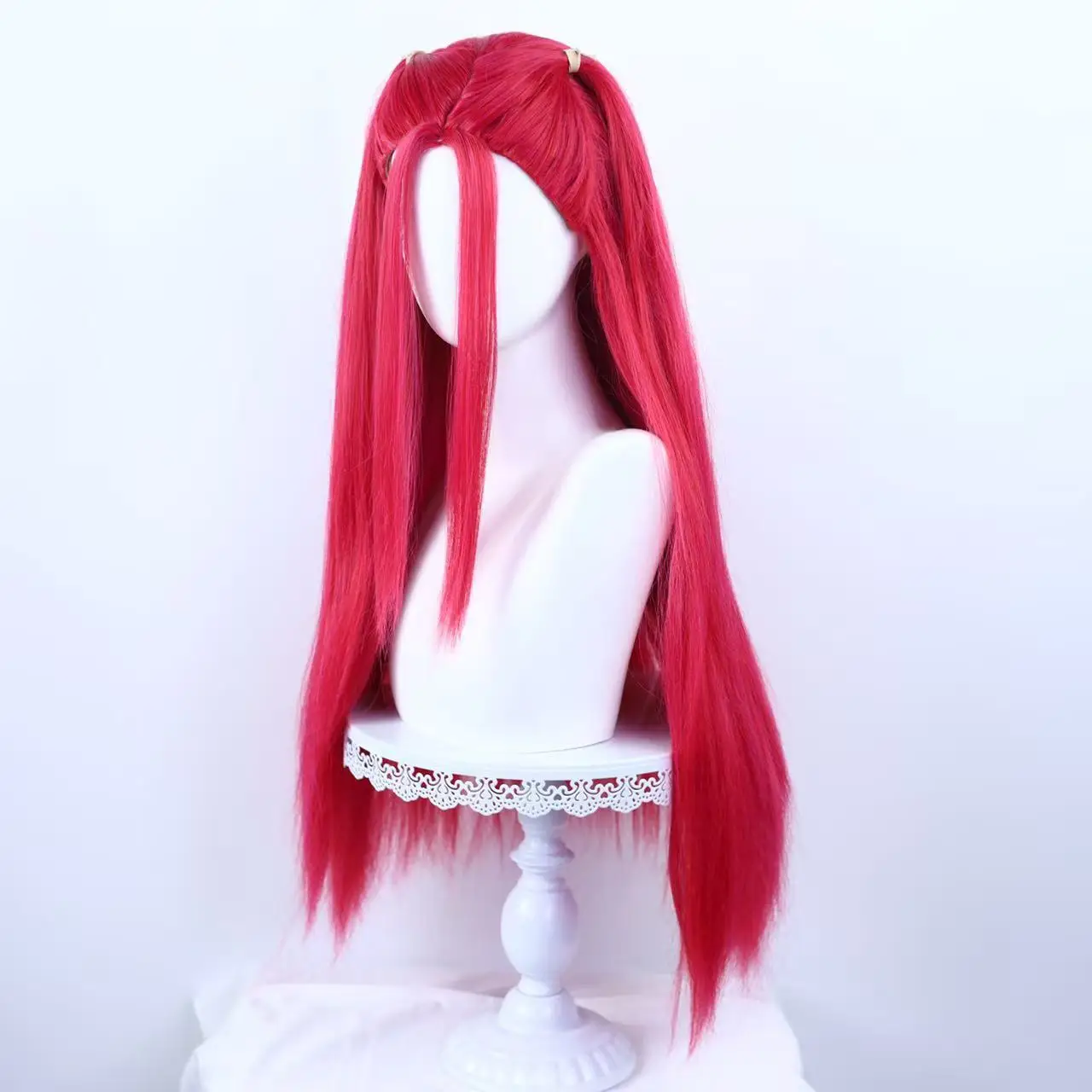 

Цельный длинный прямой парик для косплея с реалистичной скальпом, двойными хвостиками