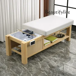 Silla de champú para circulación de agua tailandesa, cama plana multifuncional de madera maciza para terapia de cabeza de belleza, barbería