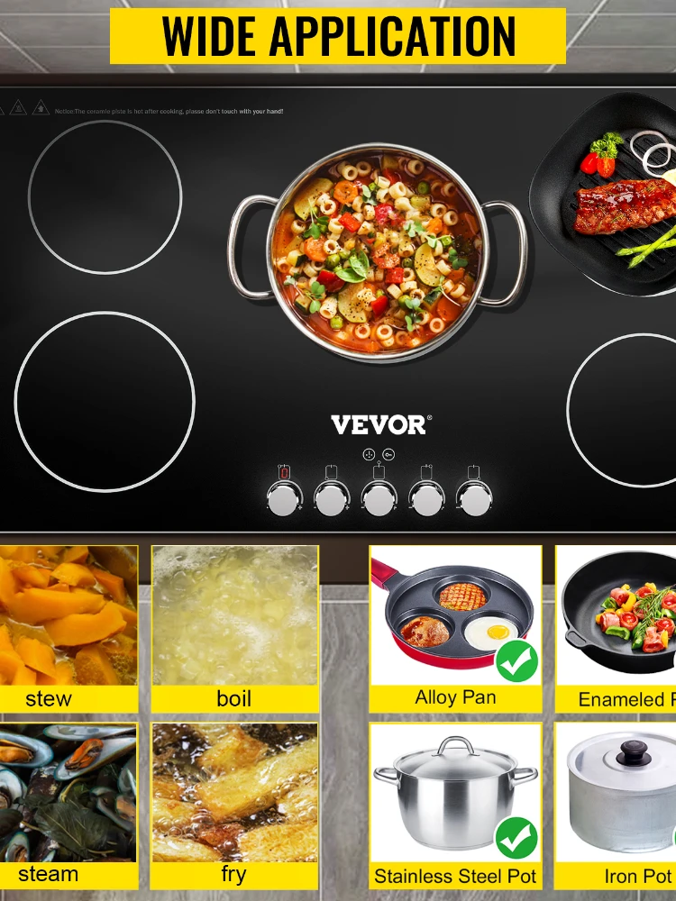 Burners Built-in Induction Stove Top 11/12/30/35 inch 120/220V Ceramic Glass Electric Cooktop with 9 Power Levels