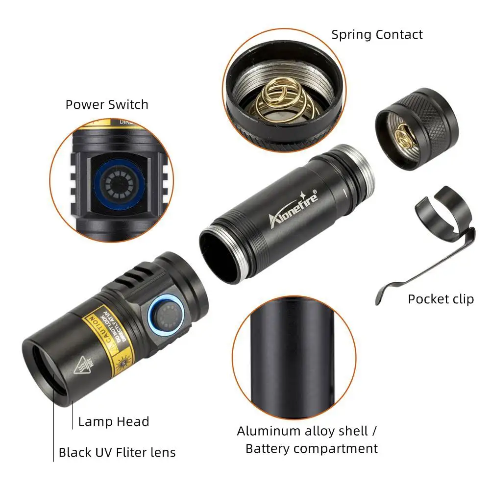Linterna UV ultravioleta 365 nm recargable USB para inspección - imagen 5