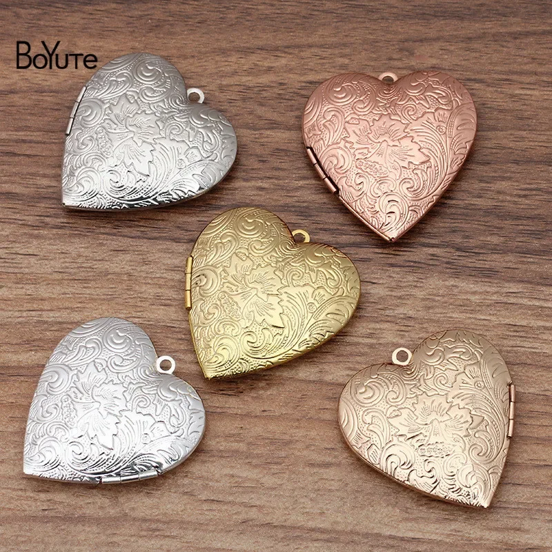 BoYuTe (5 Pieces/Lot) 40*41*9MM Metal Brass Heart Locket Floating Photo Locket Pendant Factory Direct Wholesale