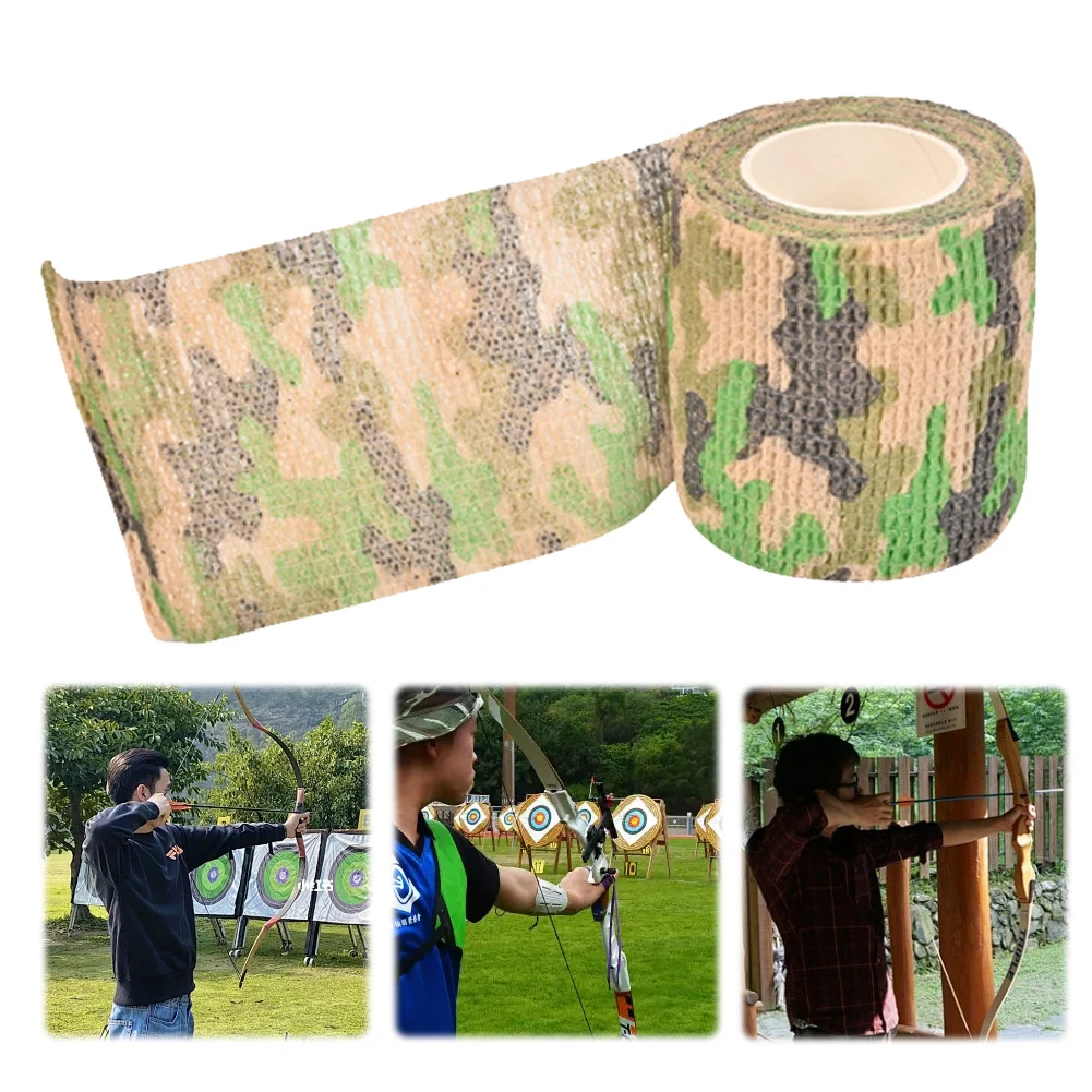 Archery Absorb Sweat Band Handle Grip Tape Non-Slip Camouflage Elastic Wrap Tape Self Adhesive Bandage for Compound Recurve Bow