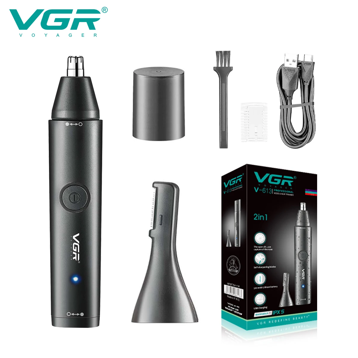 VGR Professionele neushaartrimmer Mini-haartrimmer Elektrische neustrimmer 2 in 1 draagbaar Haar trimmer Oplaadbaar Waterbestendig V-613