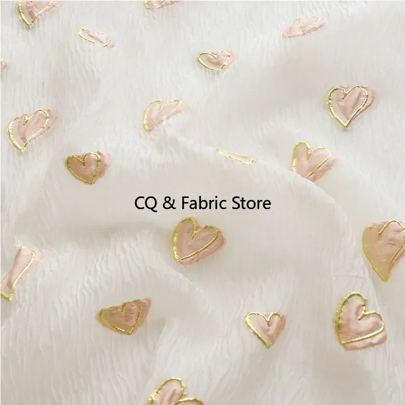 

Cute Style Big Heart Texture Bubble Pleated Crepe Jacquard Fabric Women's Dress Girl's Fluffy Skirt Fabric By the meter
