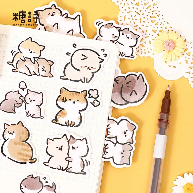 45 Pcs Kawaii Cat Stickers Set Aesthetic Cute Stationery Ideal for Laptop Journal Planner Scrapbook Cat Lovers Decor 5