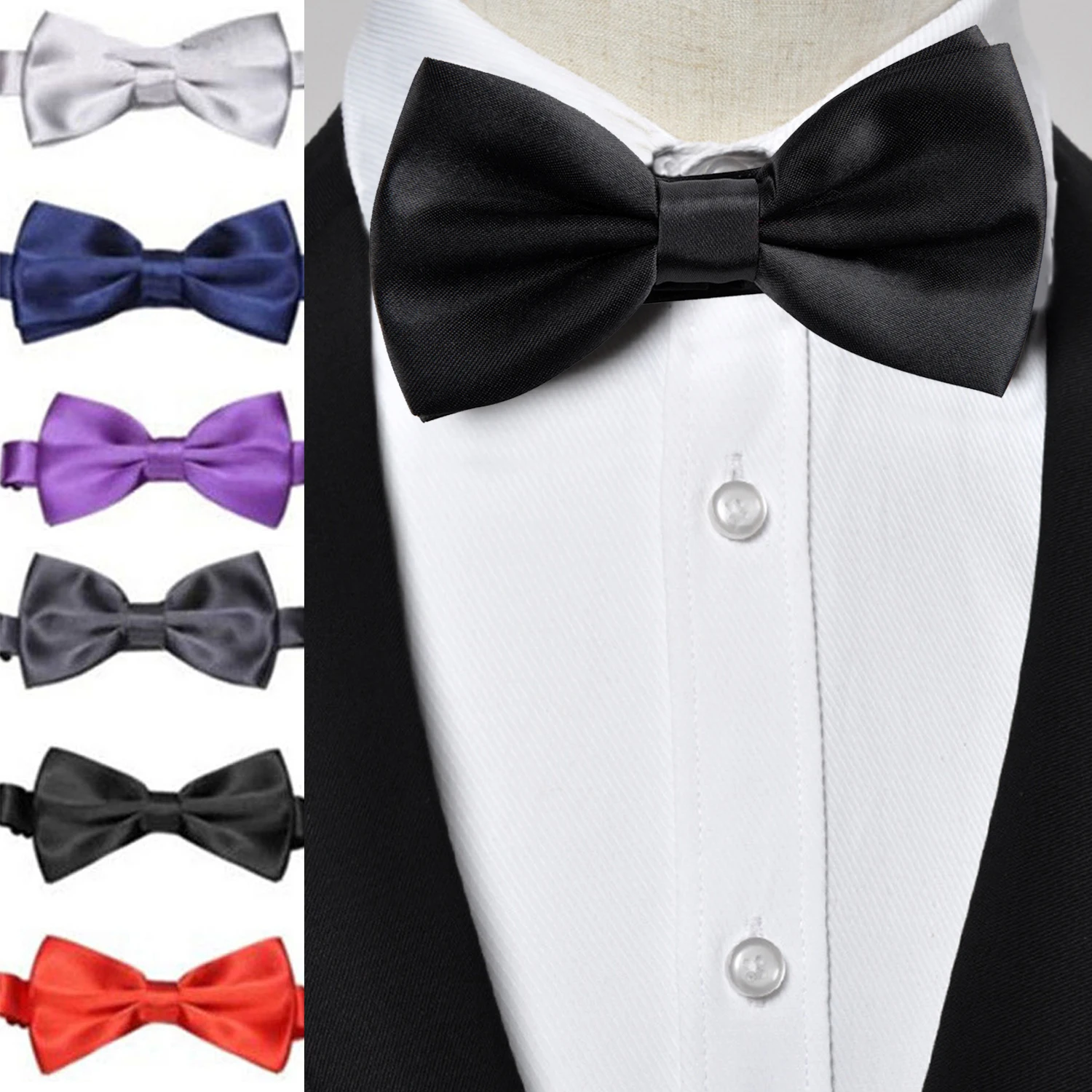 Bowtie Mens Tie Solid Color Fashion Bowties Banquet Wedding Black Gold Red Green Pink Blue White Classic Bow Ties For Men