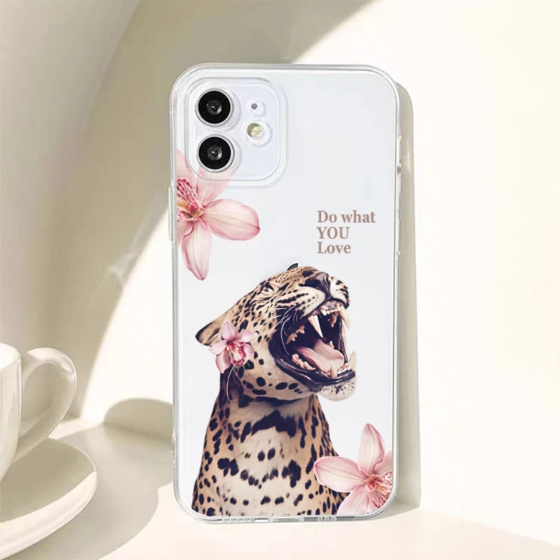 Pola Macan Tutul & Bunga Merah Muda Hewan untuk Sampul Samsung Galaxy S25 S24 Ultra S23 FE S22 Plus S21 A56 A36 A26 A25 A24 A54 A53 A55