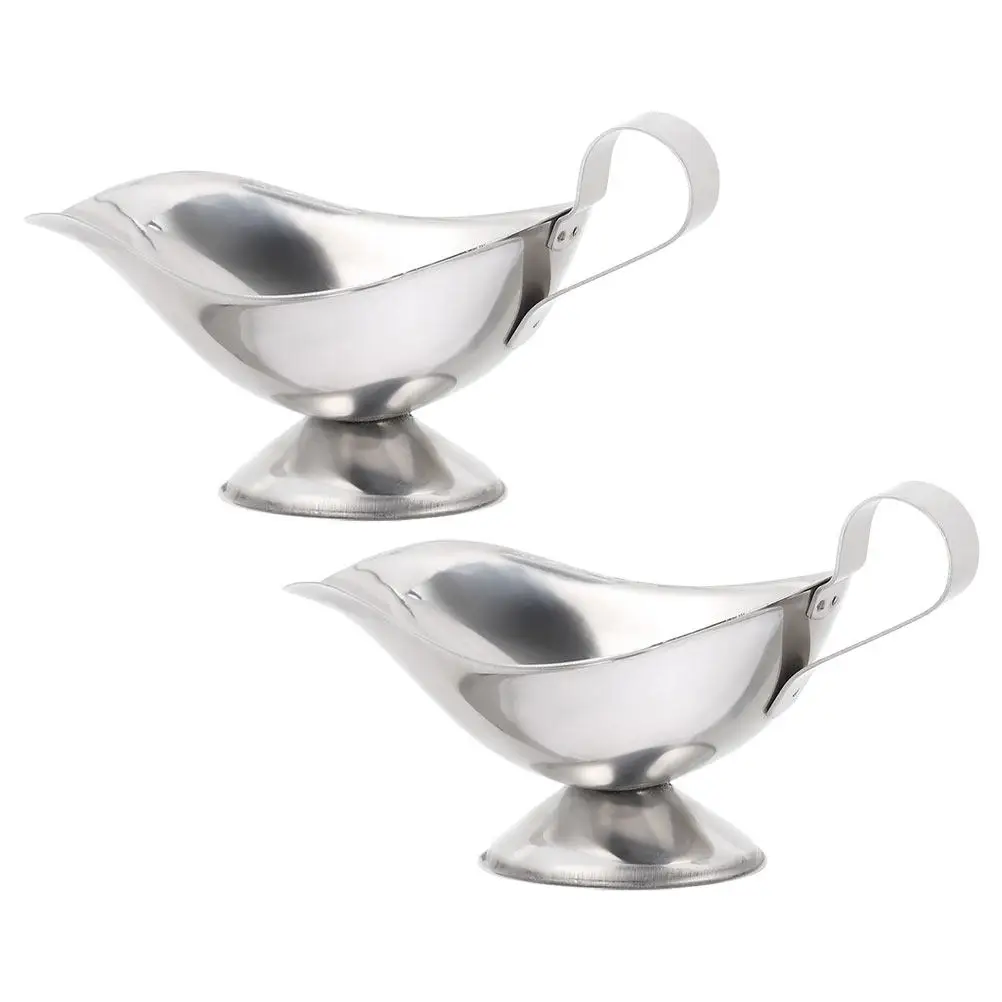 

2pcs Stainless Steel Boat 5Oz Gravy Bowl With Spout Sauce Cup For Salad Dressing Fruit Juice Serving Dishes Condiment Bowls