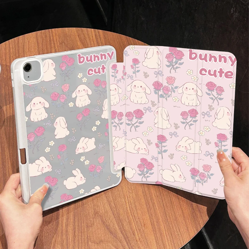 Cover portamatite Funda per IPad Air 6 custodia IPad 10th Gen Air 5th 4th 10.9 Pro11 2nd 3rd 4th IPad 10.2 7th 9th 8th Cute Rabbit