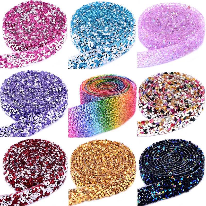 1Yard/Pack Hotfix Crystal Rhinestones For Clothing Glass Appliques Ribbon With Rhinestones Colorful Rhinestone Tape Chain S152