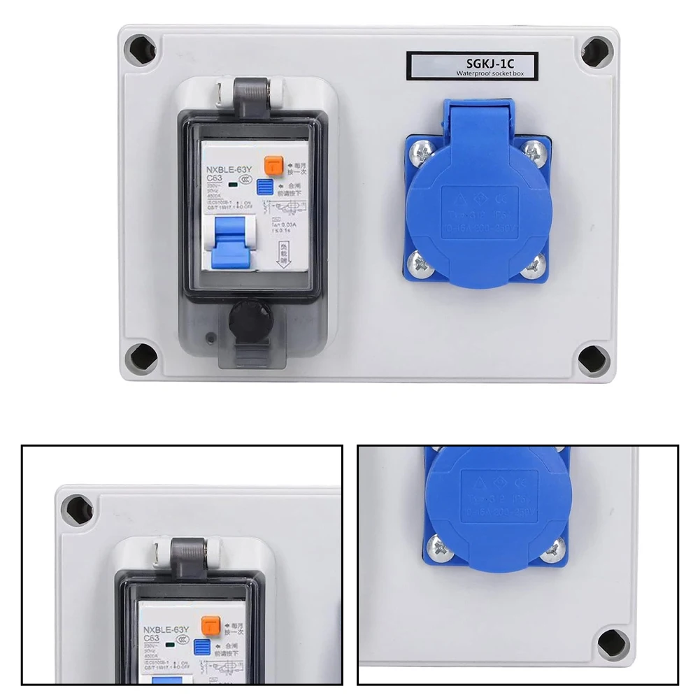 for IP54 Wall Power Distributor 16A 250V 1P+N Rated with 63A Breaker and IP67 Transparent Casing for Long Life Use