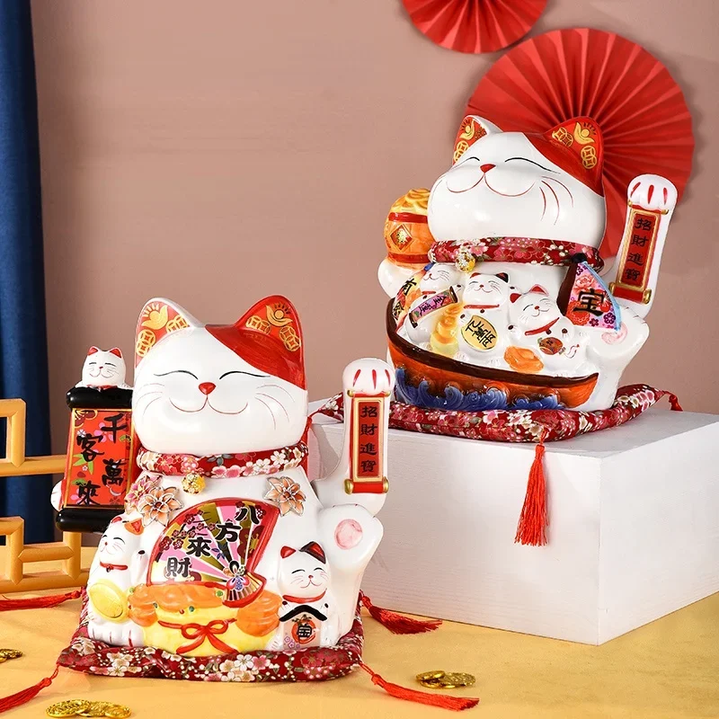 Lucky Cat Waving Hand Ornaments Store Opening Cash Register Rich Cat Ornaments Gift Automatic Wave Living Room Decoration