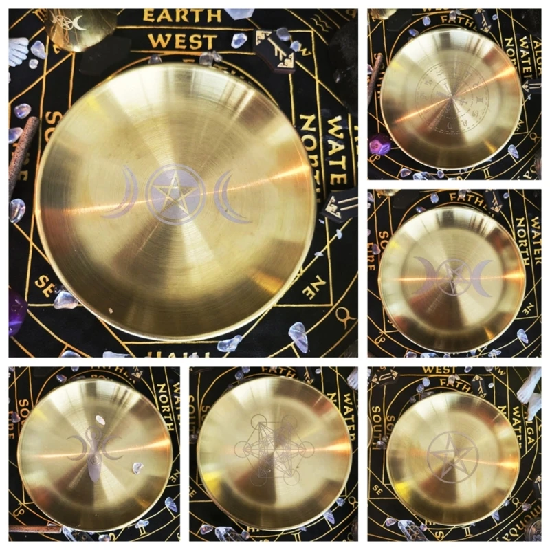 Plateau à bijoux plat en acier inoxydable, pentagramme, assiette de rituel d'autel, bol plat, 24BD