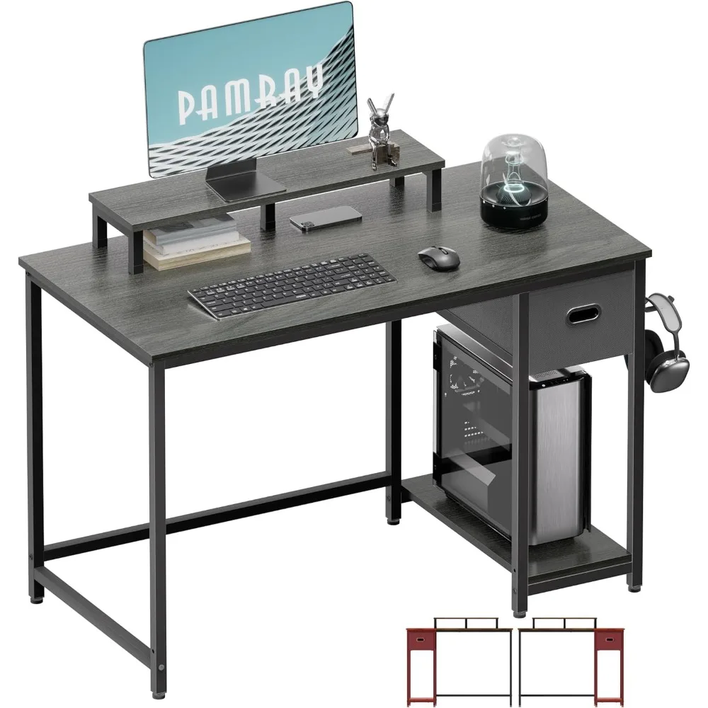 

39 Inch Computer Desk with Monitor Stand Small Home Office Desks with Non-Woven Storage Drawer for Bedroom Study Table Writing