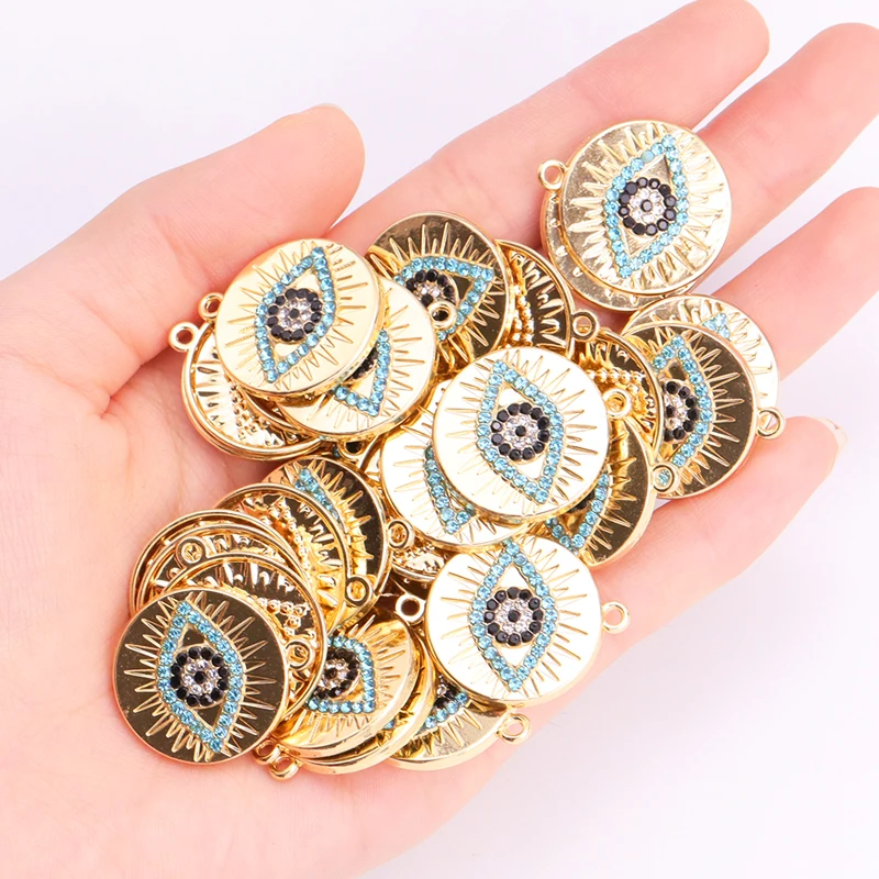 10Pcs Silver Gold Plated Evil Blue Eyes Round Pendant Necklace for Women Making Demon Eyes Bracelet Earrings Jewelry Gifts
