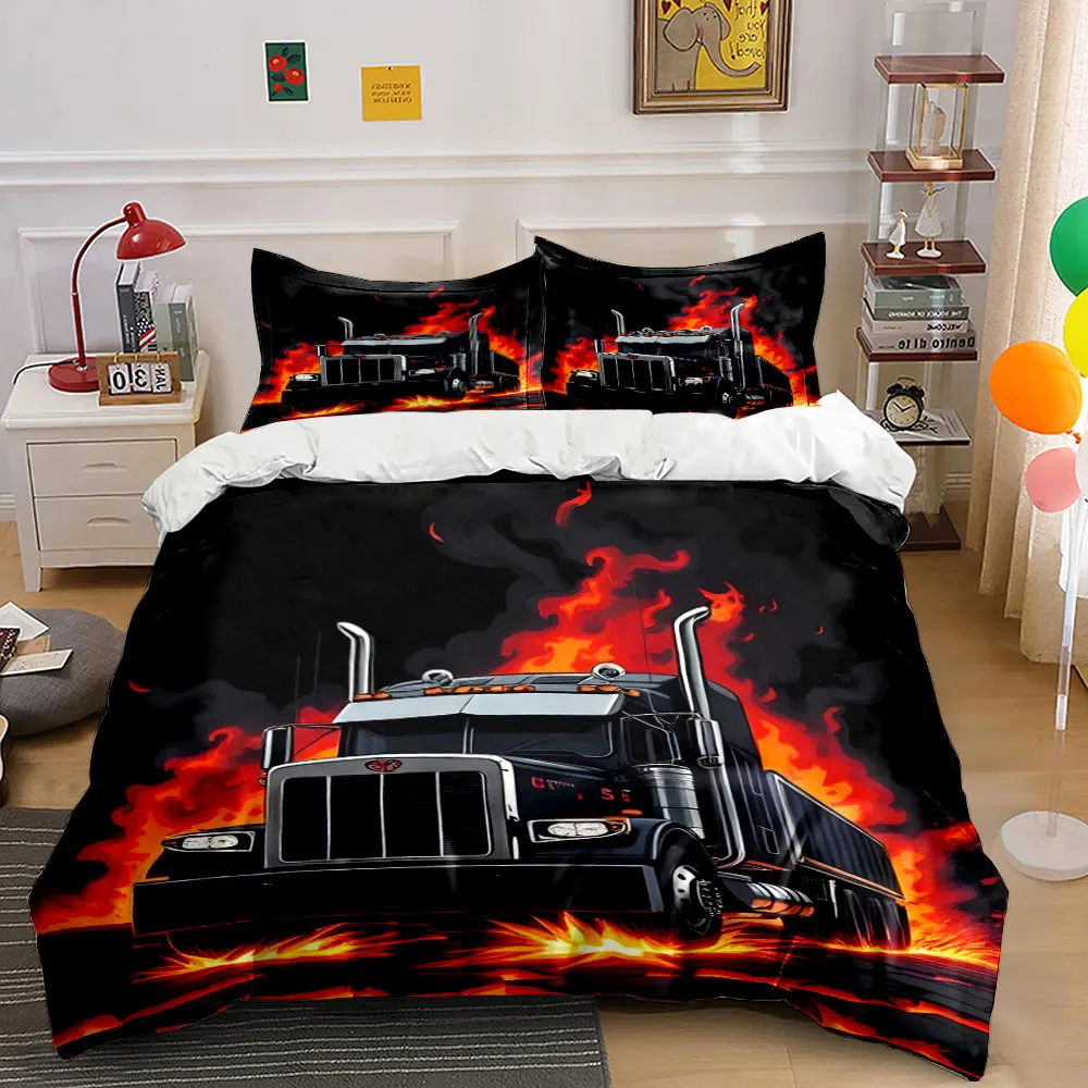 

Black truck through fiery terrain Pattern Duvet Cover Set Digital Print Colorful Polyester Bedding with Zipper Closur for gift