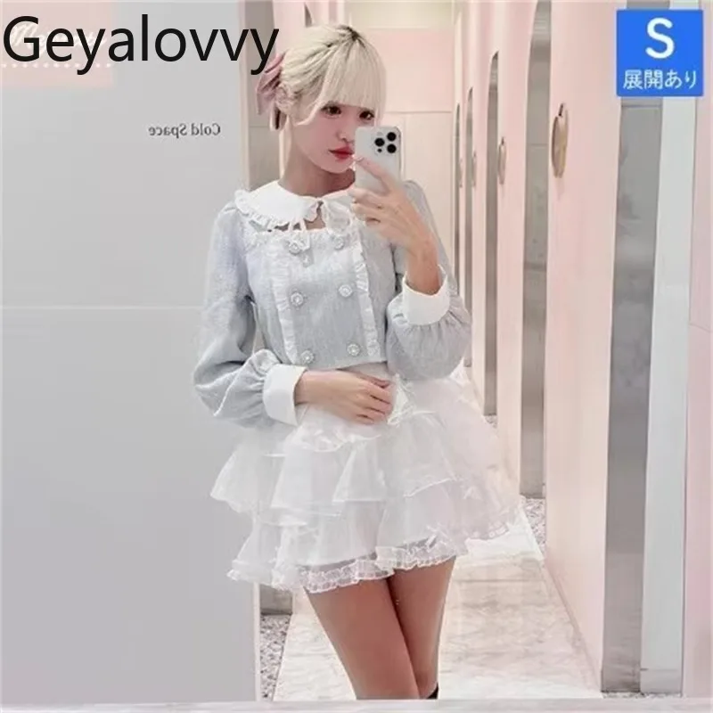 Japanese Style Autumn New Cute Sweet Cute Girls Long Sleeve Short Coat Doll Collar Versatile Fashion Double-Breasted Jacket