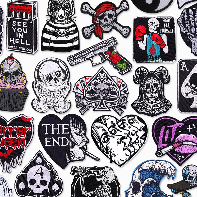Punk Skull Applique Iron-On Patches–Fusible Sewing Badges for Clothing Skeleton Embroidered Patches to Customize Jackets,Jeans
