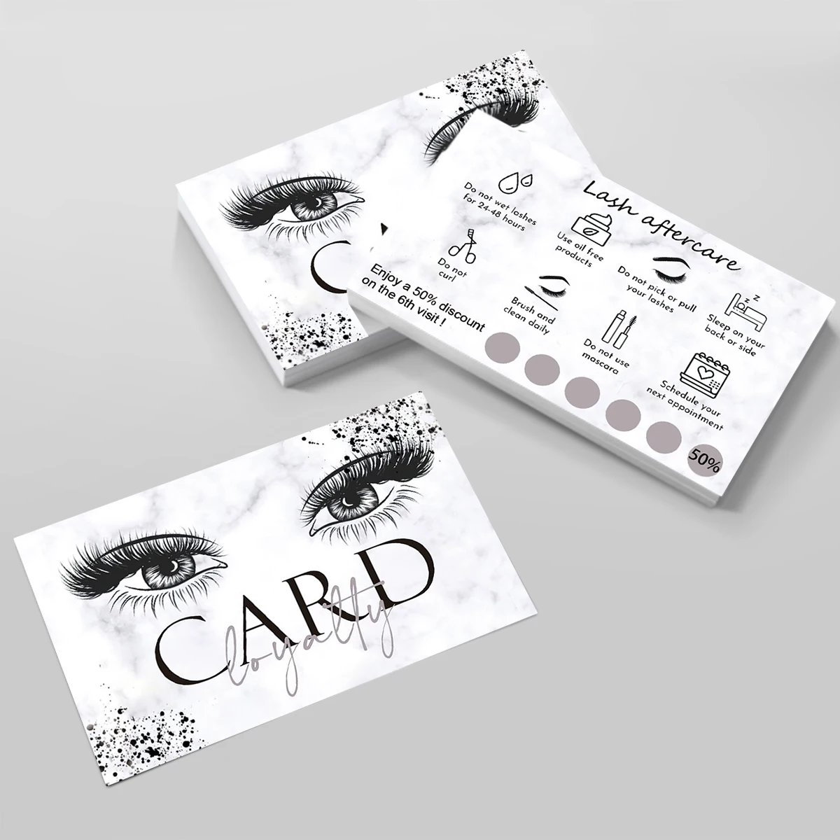 50Pcs/lot Marble Eyelash Aftercare Card Lash Business Card Lash Extension Loyalty Card Wholesale