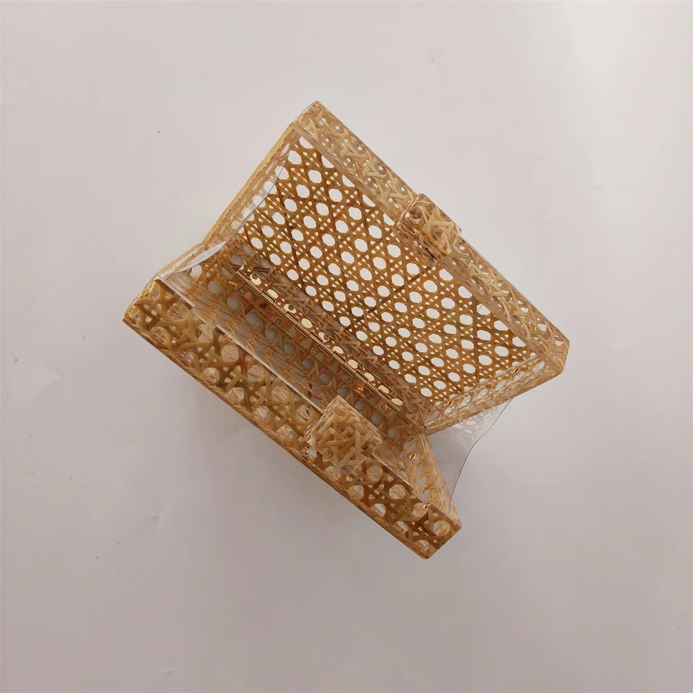 Real Rattan Knitting  Acrylic Evening Bag Mini Flap For Wedding Party Women Elegant Boutique Unique Clutch Purses And Handbag