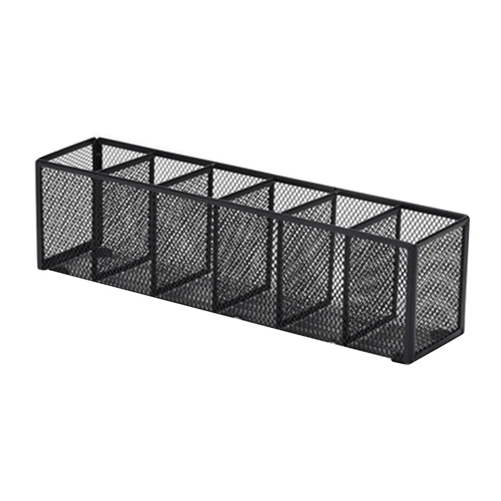 Simple 3/4/5/6 Grids Metal Mesh Desk Organizer Rectangle Durable Pen Holder Cosmetics Brush Storage Box Office Home Supplies