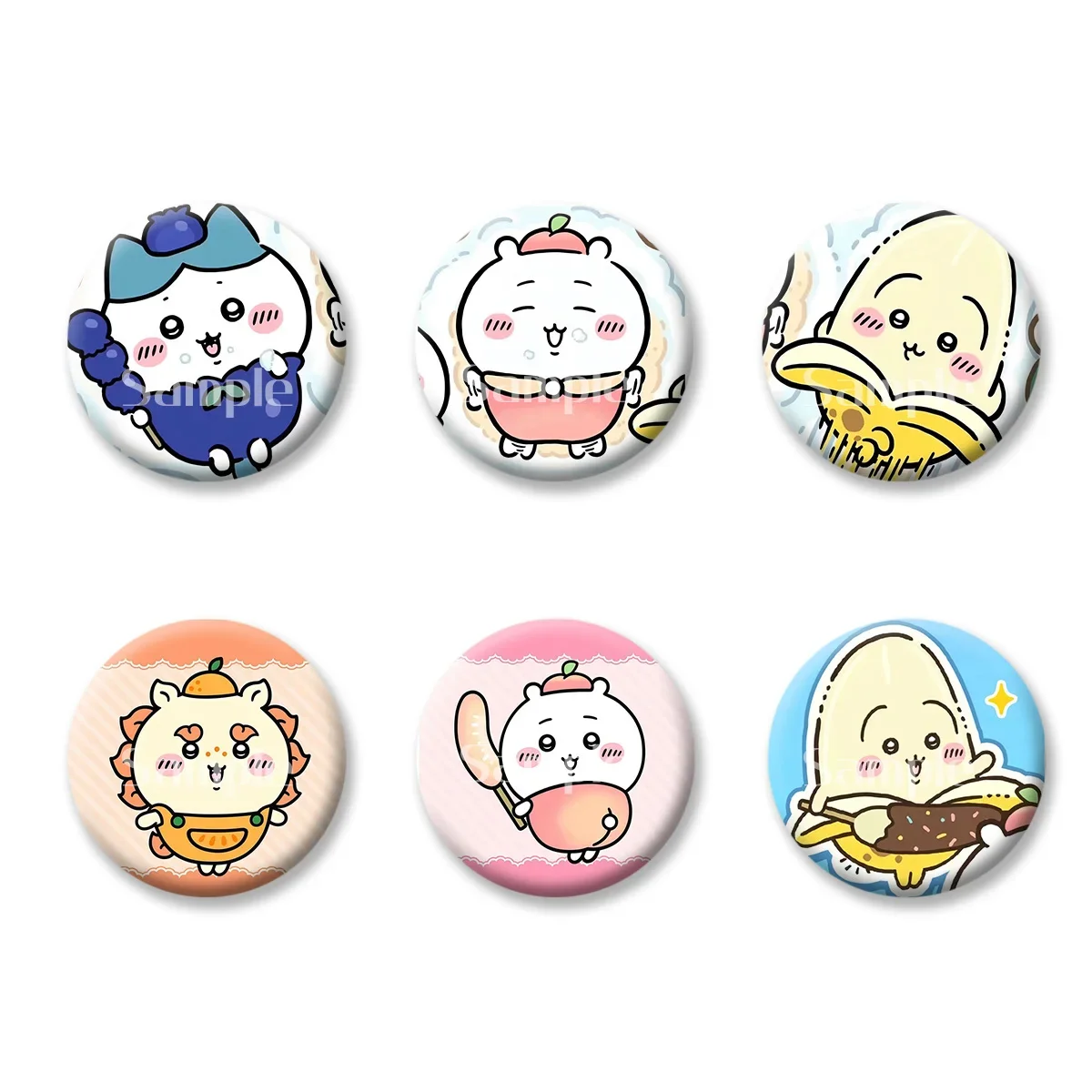 

Kawaii Chiikawa значки с фруктами и вспышкой, кнопки, брошь, брелки для макияжа, зеркало, магнит на холодильник, милые ювелирные изделия, подарок для детей, друзей