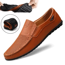 2023 Italian Men Shoes Casual Summer Mens Loafers Genuine Leather Moccasins Hollow Out Luxury Brand Slip on Driving Shoes