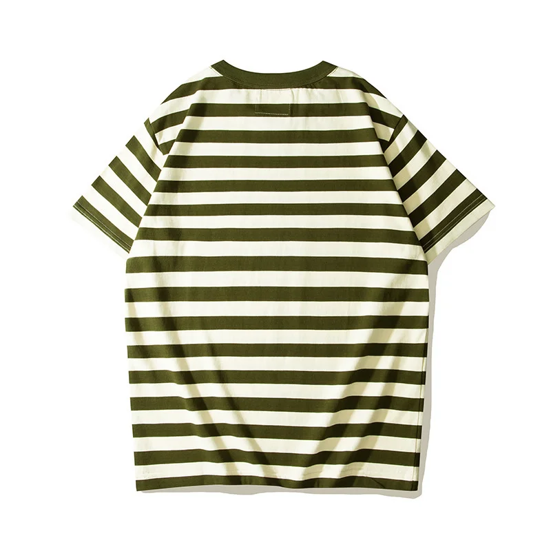 2025 Summer new men's washed striped loose short sleeved casual street wear simple multifunctional youth fashion top T-shirt