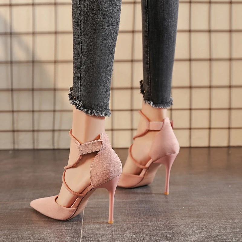 Pink Heels Women 2024 New Ankle Thin Strap Women\'s Pumps Super High Heel 10CM Lady Dress Shoes Sexy Pointed Toe Party High Heels