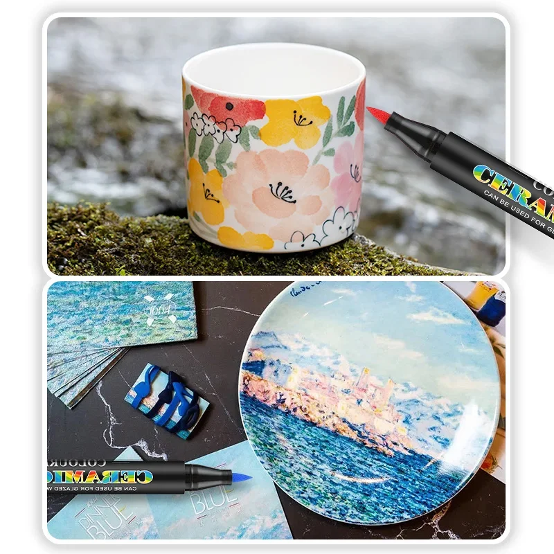 Marqueurs de peinture en céramique, stylo graffiti à base d'eau, bricolage, tasse à eau, assiette à manger, ensemble de stylos marqueurs, fournitures d'art, nouveau, 12/24 couleurs