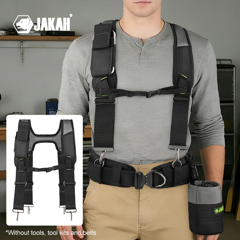 

JAKAH Padded Suspenders Universal Construction Shoulder Harness with Four Lumbar Straps Power Tool Accessories JK-178-B