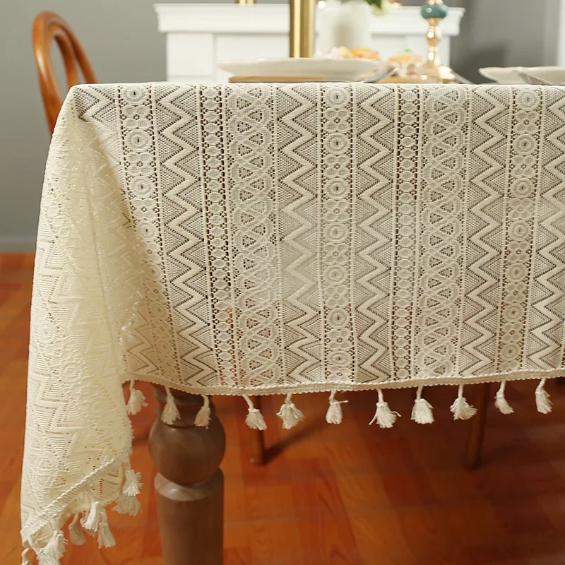 

L-02 Lace cotton linen artistic countryside style dining tablecloth hollowed out home anti slip table mat