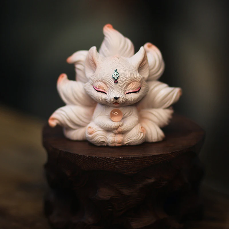 New Cute Nine-tailed Fox Miniatures Statue Bedroom Desktop Figurines Ornaments Bionic Art Aesthetic Home Decor