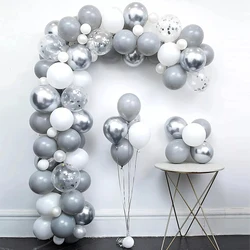 82pcs Pastel Gray White Balloon Garland Kit Metallic Silver Aluminium Foil Balloon Wedding Birthday Party Baby Shower Decoration
