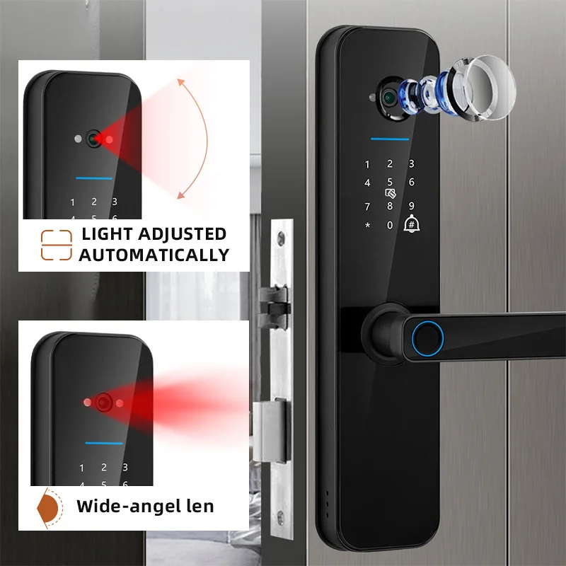 XSDTS Tuya Wifi Digital Electronic Smart Door Lock With Biometric Camera Fingerprint Card Password Key Unlock SA Local shipment