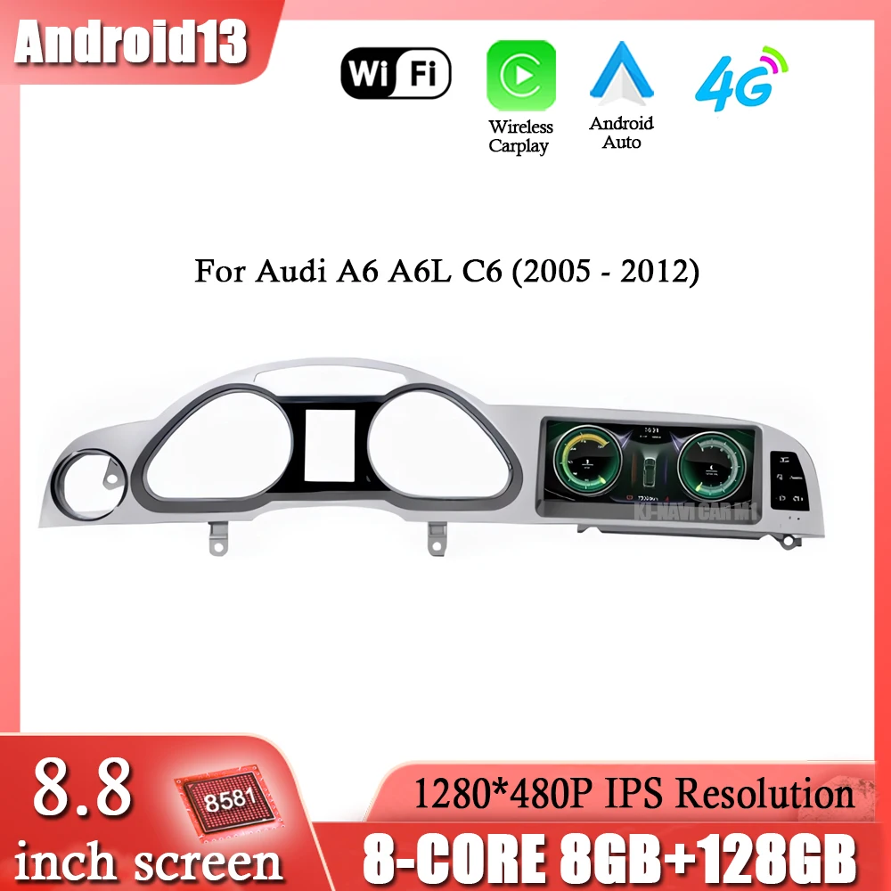 

Android 13 для Audi A6 A6L C6 2005 - 2012 Автомобильная интеллектуальная система Радио Видео мультимедийная навигация GPS 8,8 дюймовый Авто Carplay 4G