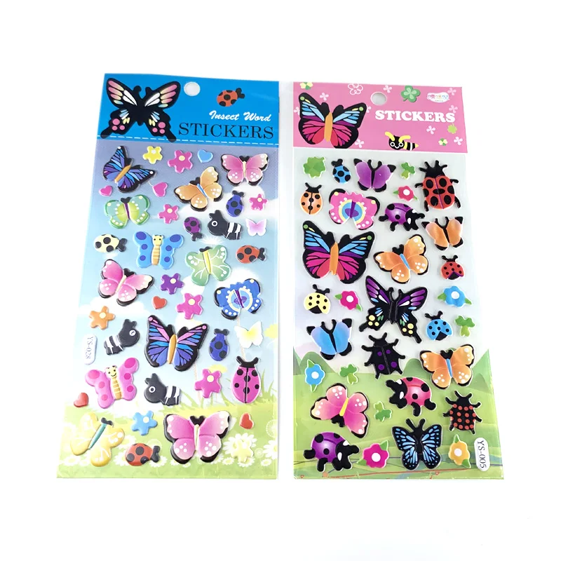 4 Pcs/Set Butterfly Insect Pattern Cartoon 3D Bubble Fashion Stickers for Laptop Book DIY Sticker Decoration Kids Gift